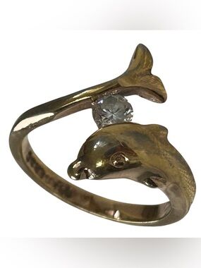 VINTAGE GOLD PLATED DOLPHIN WRAP RING CUBIC ZIRCONIA R.S COVENANT